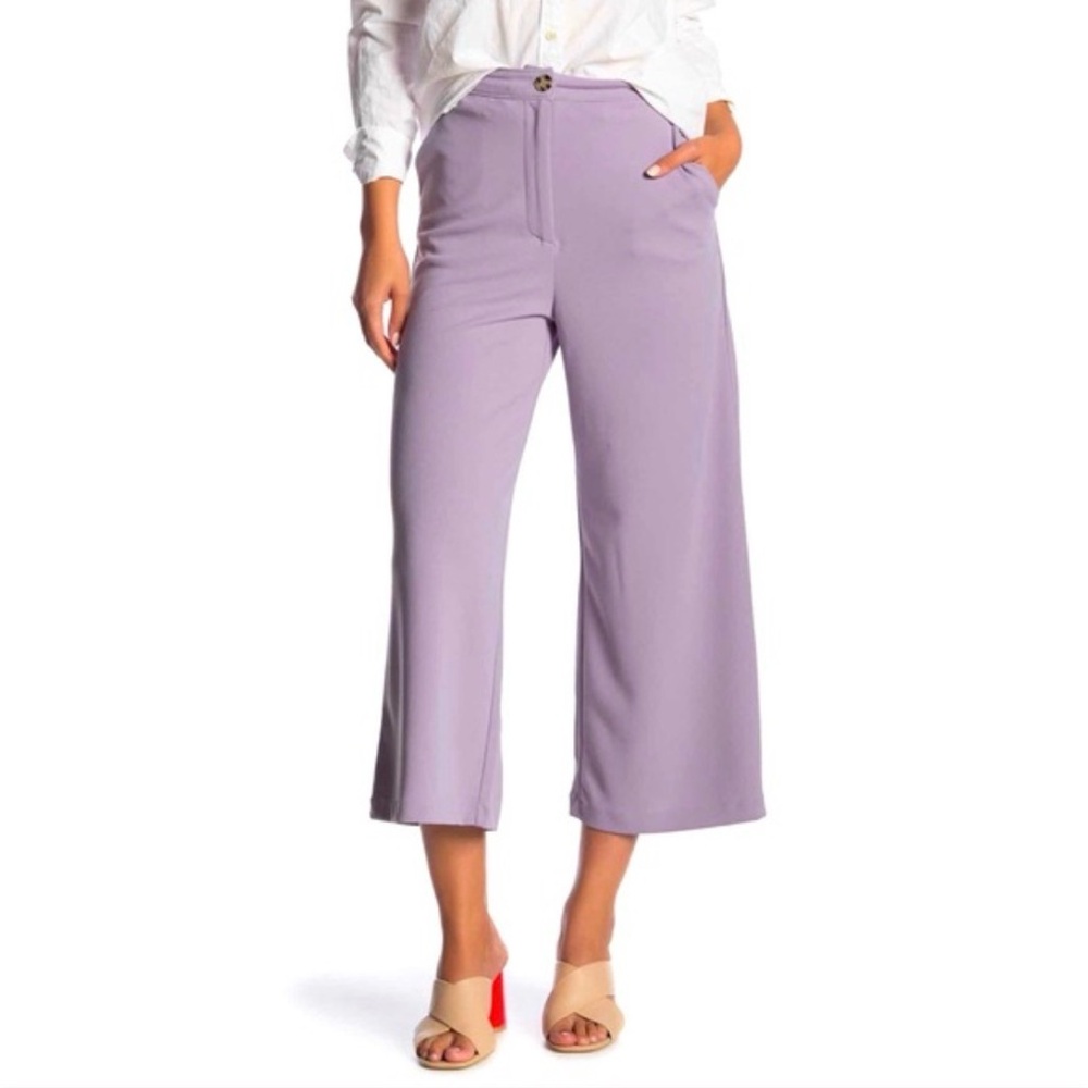 Good Luck Gem‎ Womens Lavender Wide Leg Pants High Rise Cropped Lilac Small
